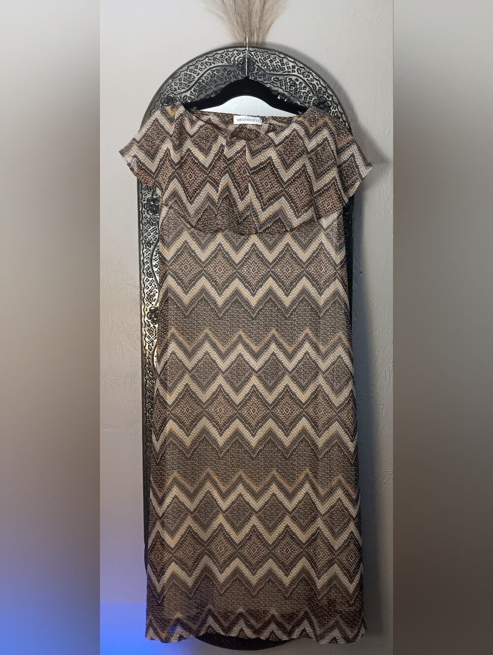 ✨️Veronica M - Chevron Print, Off-Shoulders, Bandeau-Style Top Lined Maxi. Sz:XS